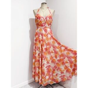 Jasper Conran Women's Peach/Pink Mix Halter Neck Long Formal Dress Size 4